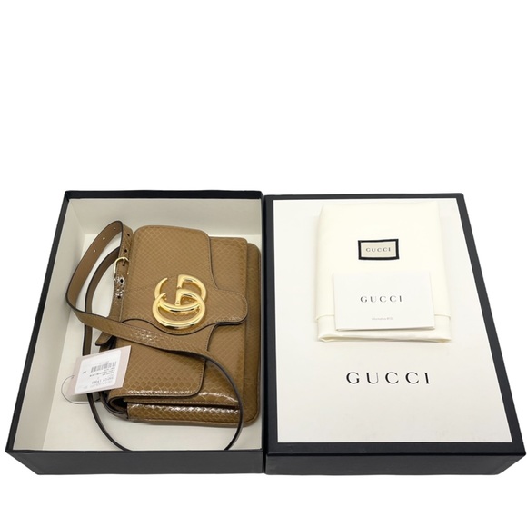 Gucci NEW In Box GG Logo Arli Taupe Python Leather Crossbody Bag - Picture 3 of 12